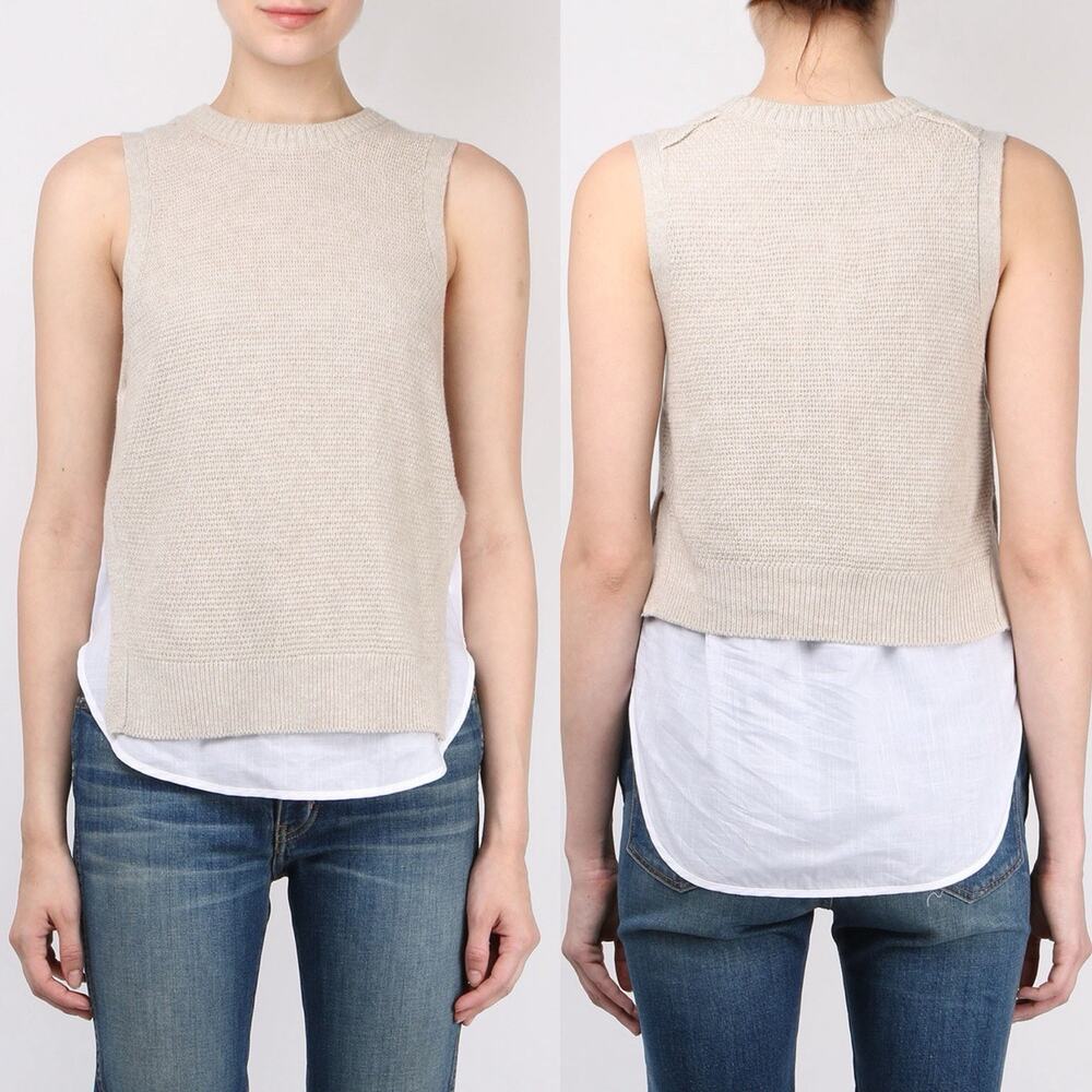 Brochu Walker Cream Sleeveless Crewneck Knit Layered Top